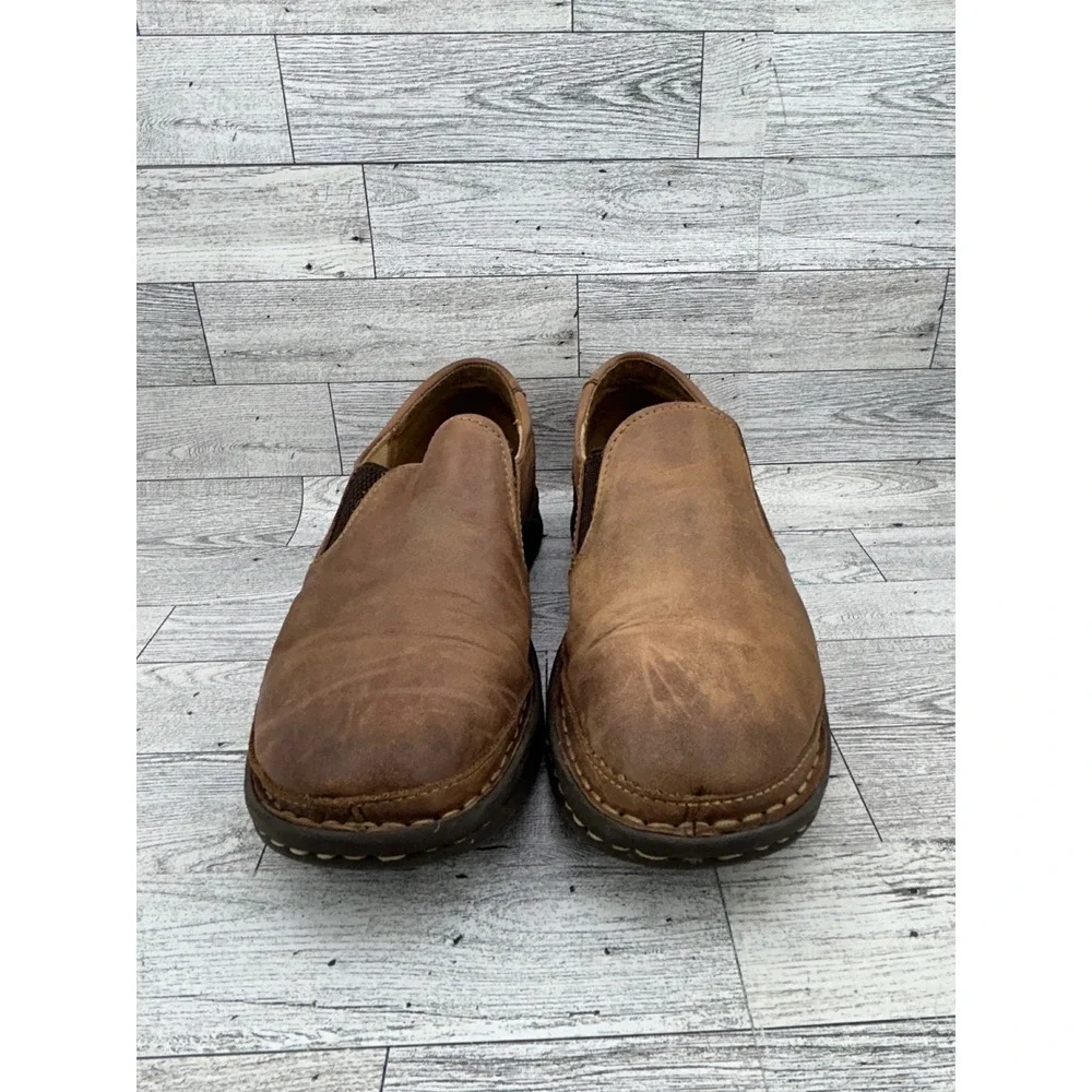 Born Mens Leather Slip On Loafers Brown‎ F33006 Tan Distressed Shoes Size 9.5 41